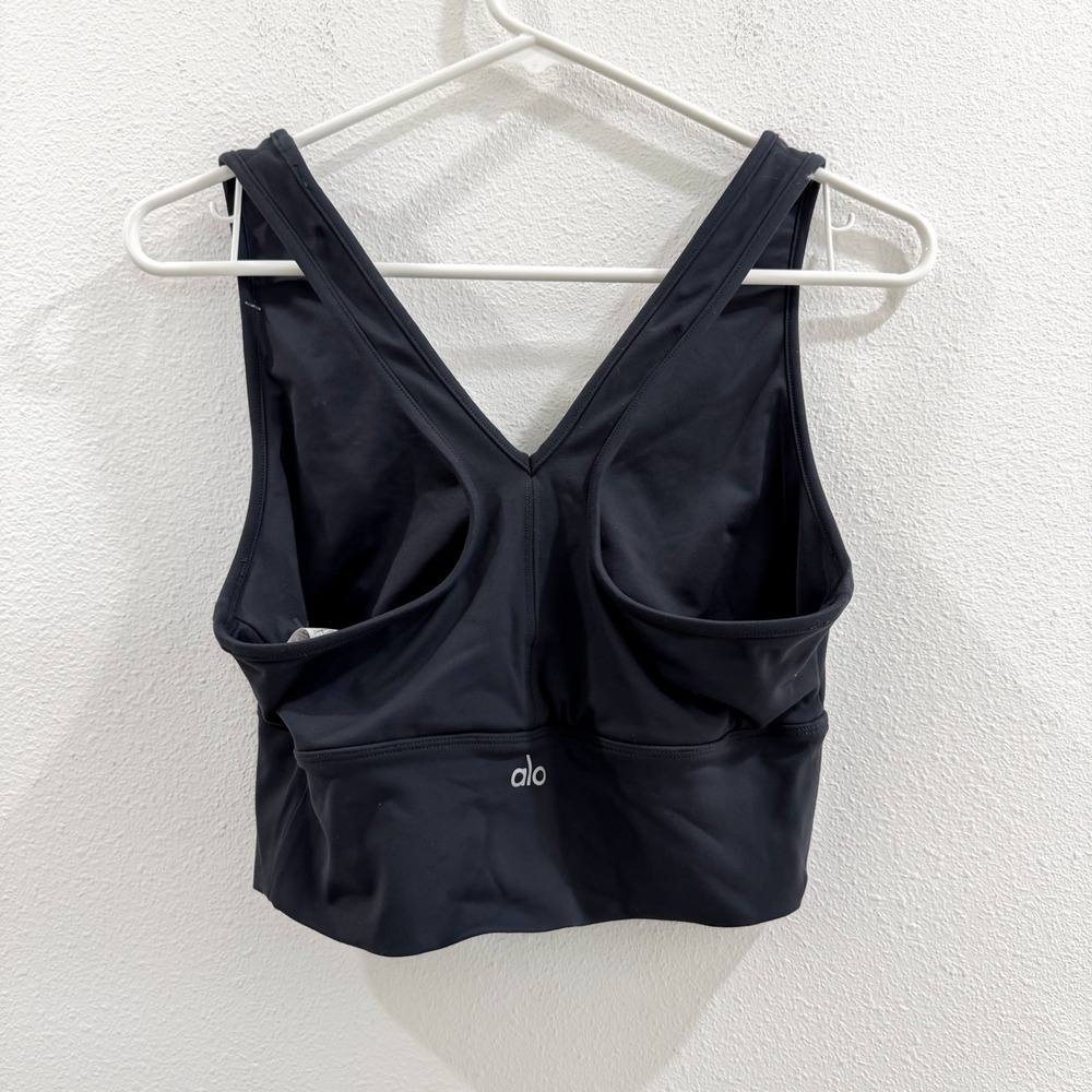 ALO Yoga Wild Thing Ruched Sports Bra Athleisure Hiking Running Gym Gray Black L - Picture 5 of 6
